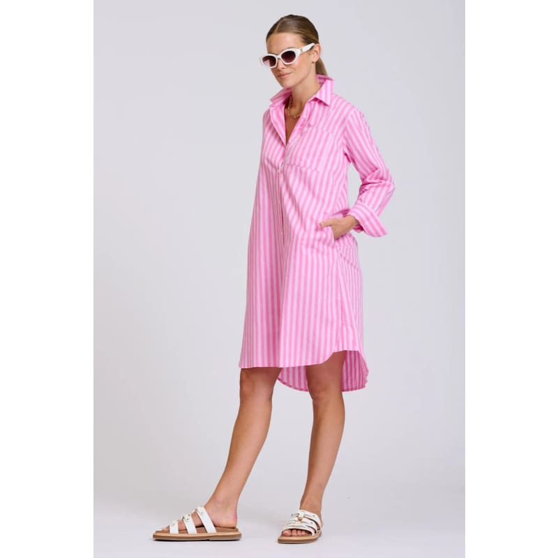 The Classic Shirt Dress | Double Pink Stripe - Dress