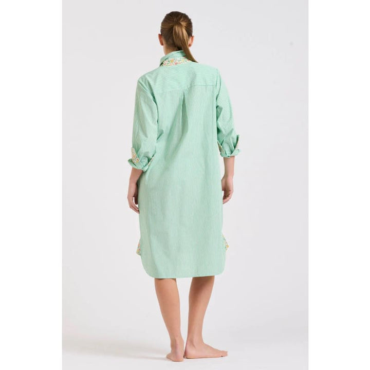 The Classic Shirtdress | Green Stripe & Floral Trim - Dress