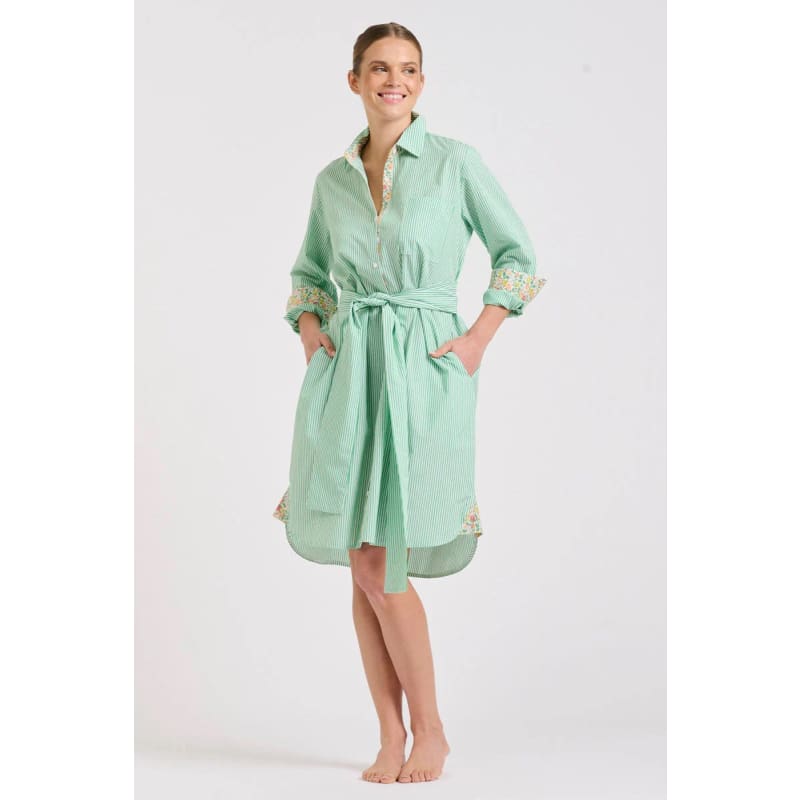 The Classic Shirtdress | Green Stripe & Floral Trim - Dress