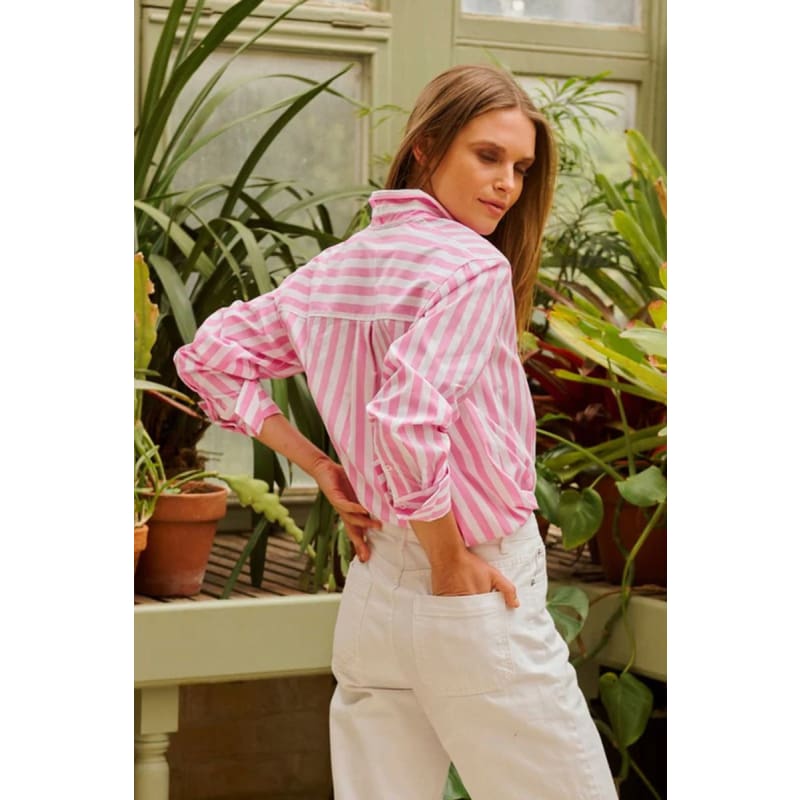 The Elodie Girlfriend Shirt | Pink Wide Stripe - Tops