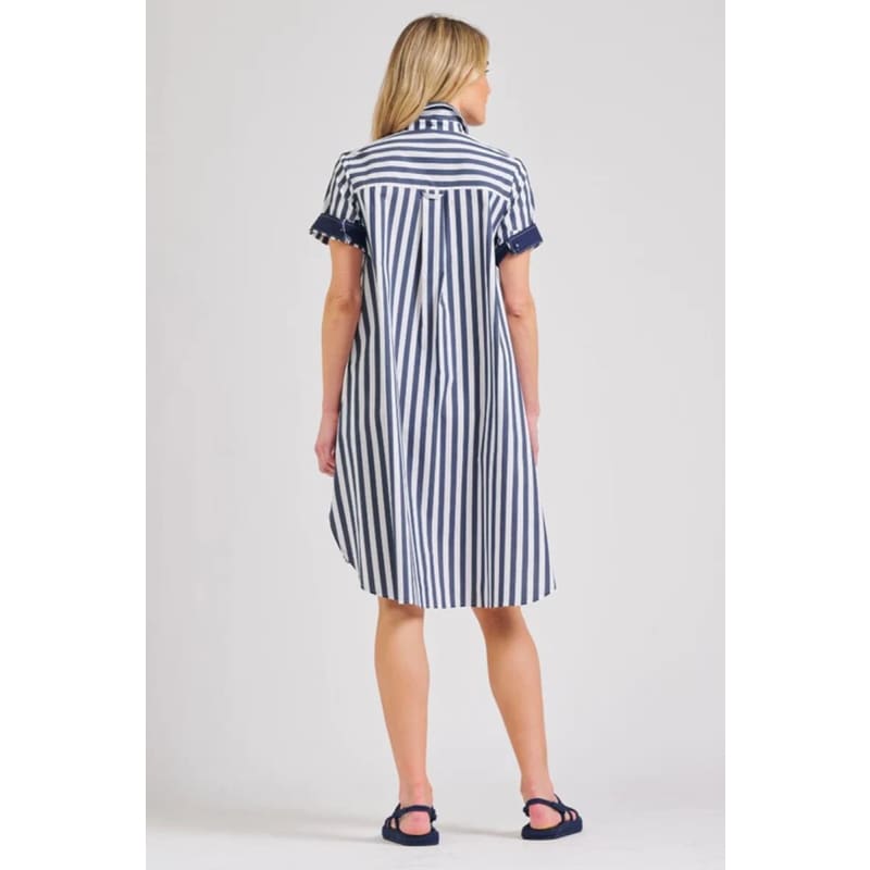 The Evie Short Sleeve Shirt Dress | Navy Stripe - Dress