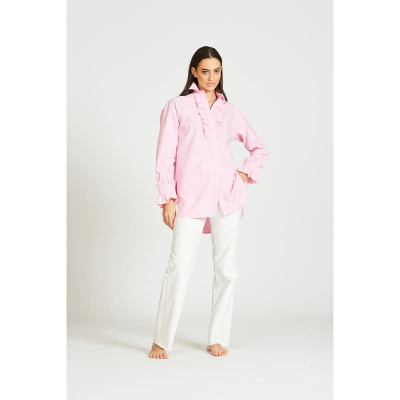 The Frill Front & Cuff Shirt - Oxford Pink - Tops