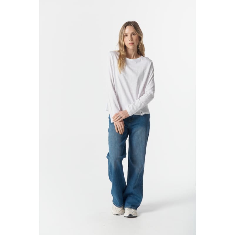 The Front Split Long Sleeve Tee C1394 | White - Tops