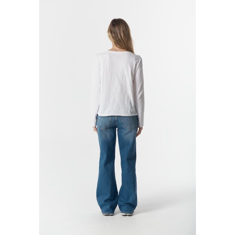 The Front Split Long Sleeve Tee C1394 | White - Tops