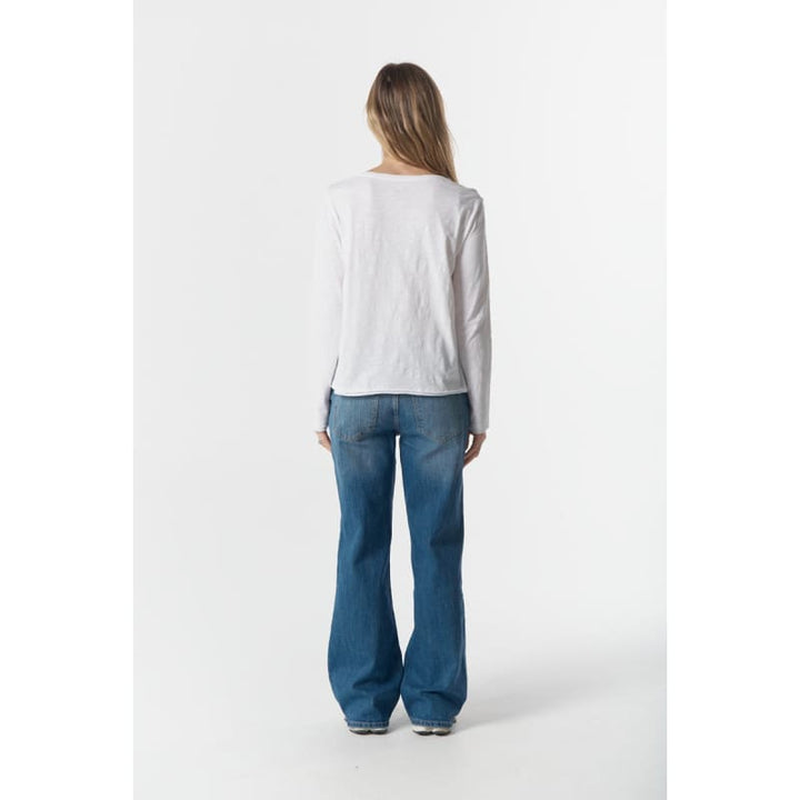 The Front Split Long Sleeve Tee C1394 | White - Tops