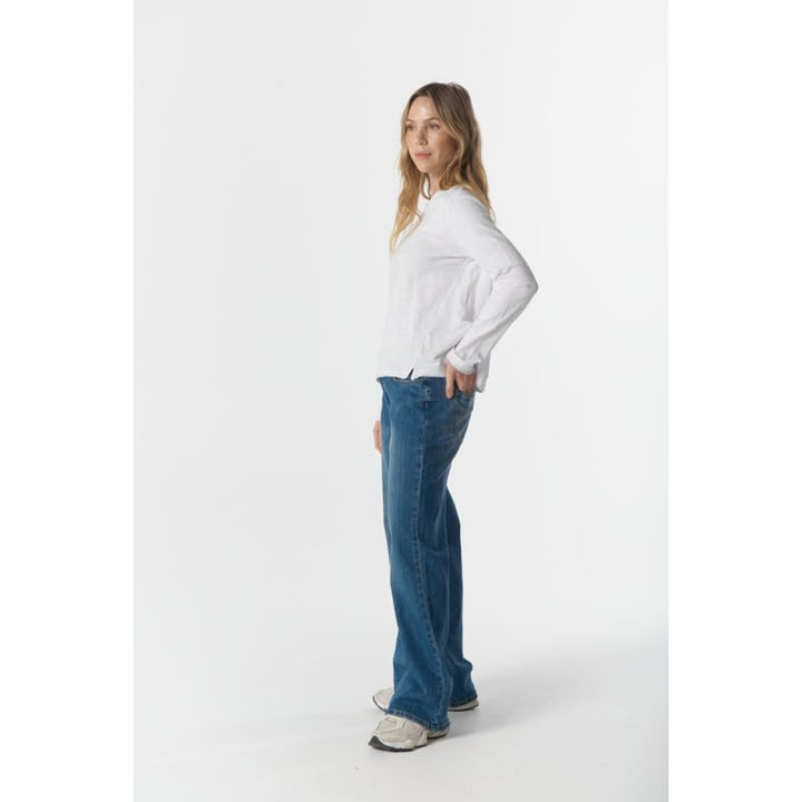 The Front Split Long Sleeve Tee C1394 | White - Tops