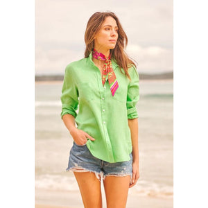 The Girlfriend Linen Shirt | Apple Green - Tops