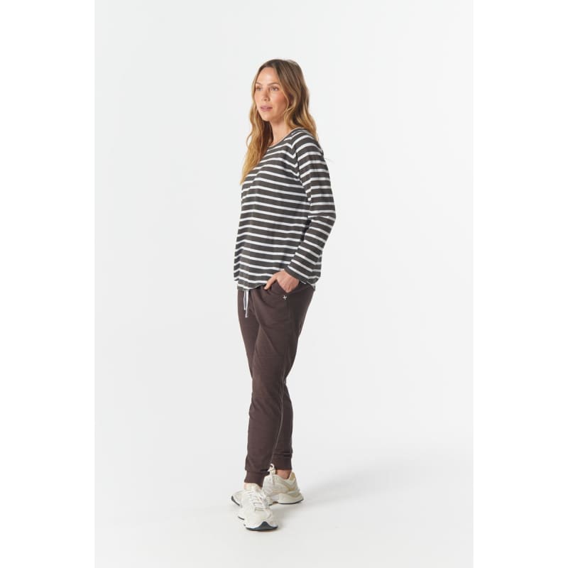 The Hero Stripe Raglan Tee | White & Chocolate C1214-56 - Tops