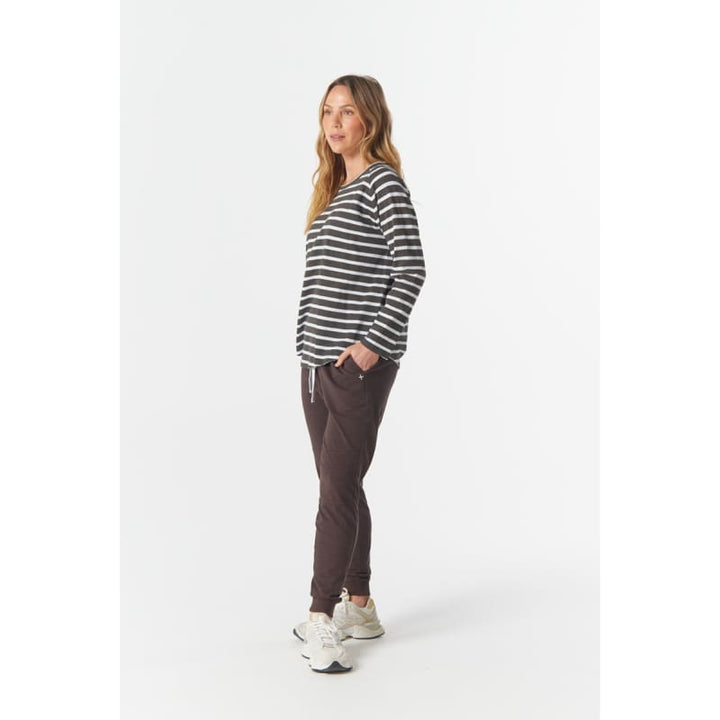 The Hero Stripe Raglan Tee | White & Chocolate C1214-56 - Tops