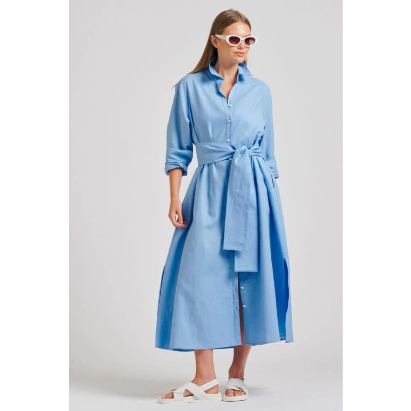 The Luna Oversized Linen Long Shirtdress Provincial Blue - Dress