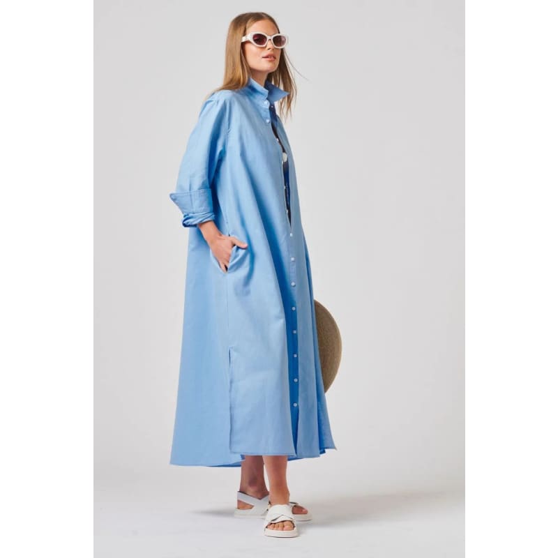 The Luna Oversized Linen Long Shirtdress Provincial Blue - Dress