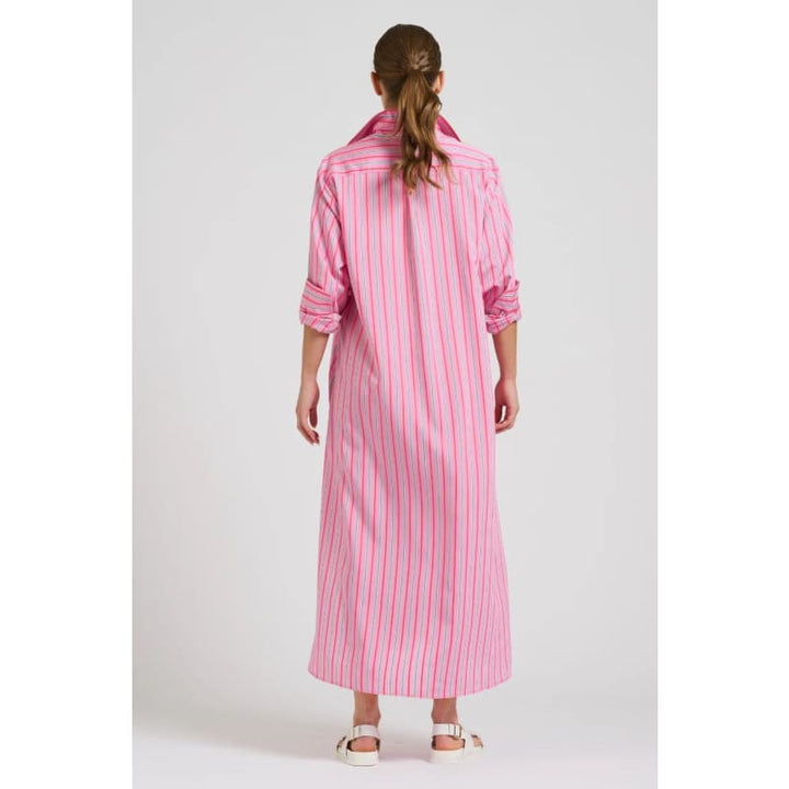 The Luna Oversized Long Shirt Dress | Pink Combo Stripe - Dress