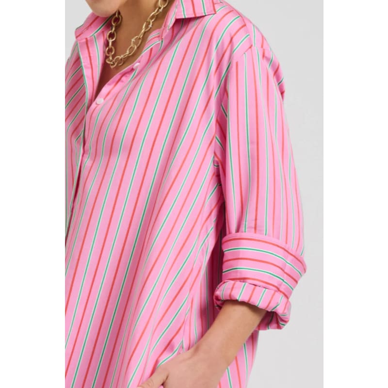 The Luna Oversized Long Shirt Dress | Pink Combo Stripe - Dress