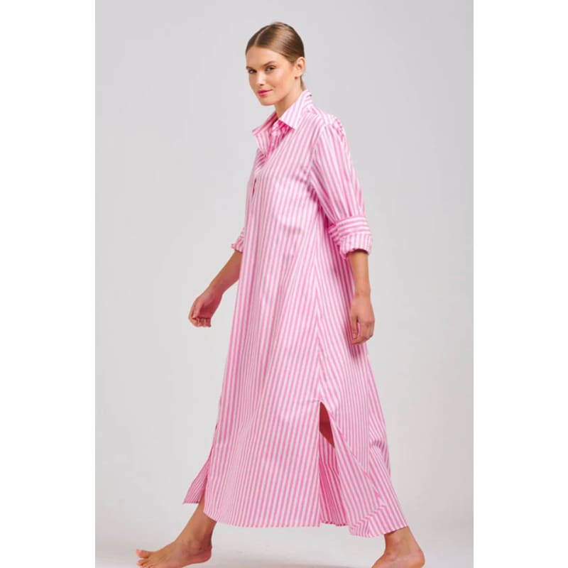 The Luna Oversized Long Shirt Dress | Pink Stripe