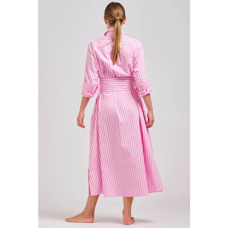 The Luna Oversized Long Shirt Dress | Pink Stripe