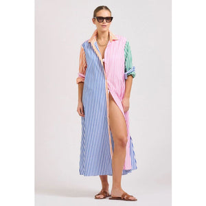 The Luna Oversized Long Shirtdress | Bright Stripe Combo - Dress