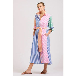 The Luna Oversized Long Shirtdress | Bright Stripe Combo - Dress