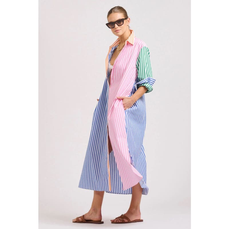 The Luna Oversized Long Shirtdress | Bright Stripe Combo - Dress