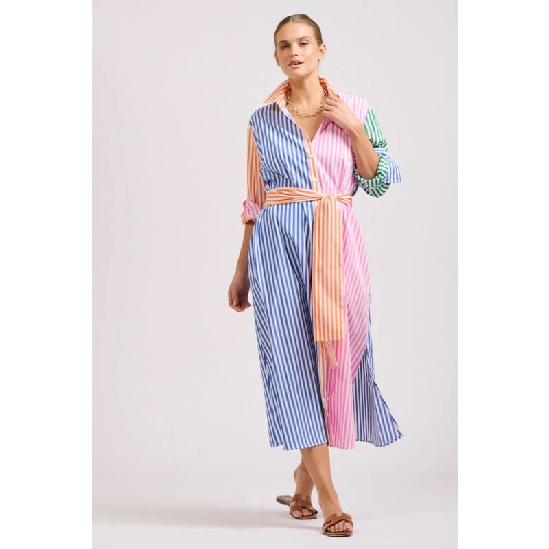 The Luna Oversized Long Shirtdress | Bright Stripe Combo - Dress