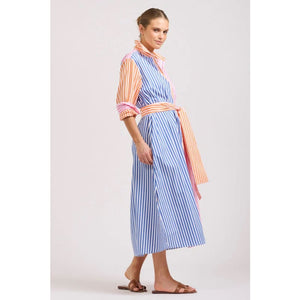 The Luna Oversized Long Shirtdress | Bright Stripe Combo - Dress