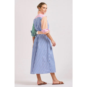 The Luna Oversized Long Shirtdress | Bright Stripe Combo - Dress