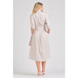The Luna Oversized Long Shirtdress | Stone White Stripe - Dress
