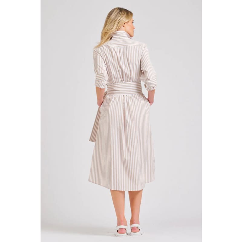 The Luna Oversized Long Shirtdress | Stone White Stripe - Dress