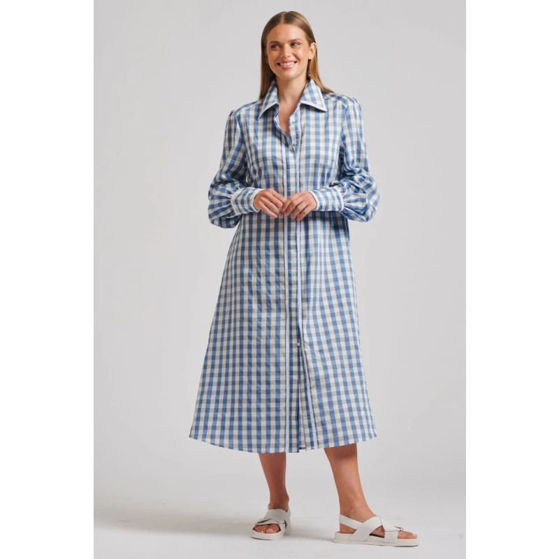 The Octavia Longline Shirtdress | Pale Blue Gingham - Dress