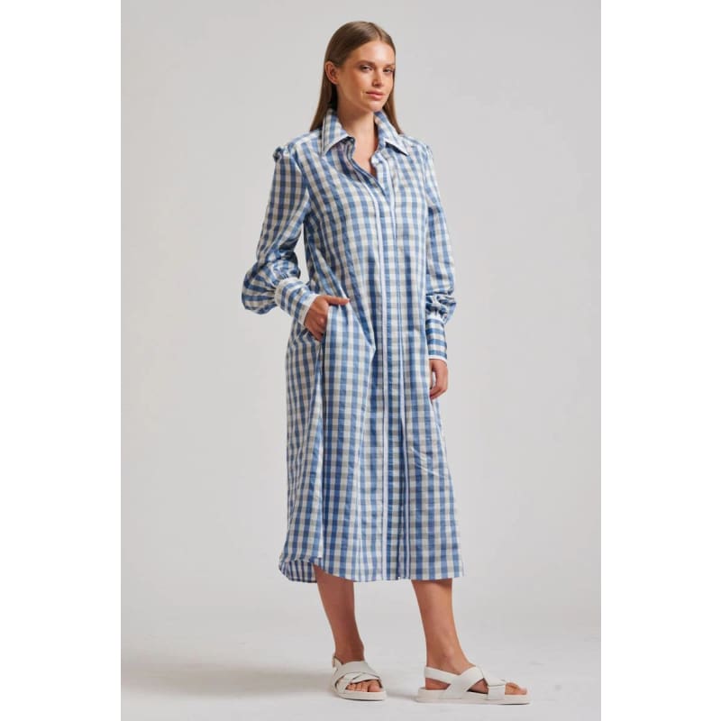 The Octavia Longline Shirtdress | Pale Blue Gingham - Dress