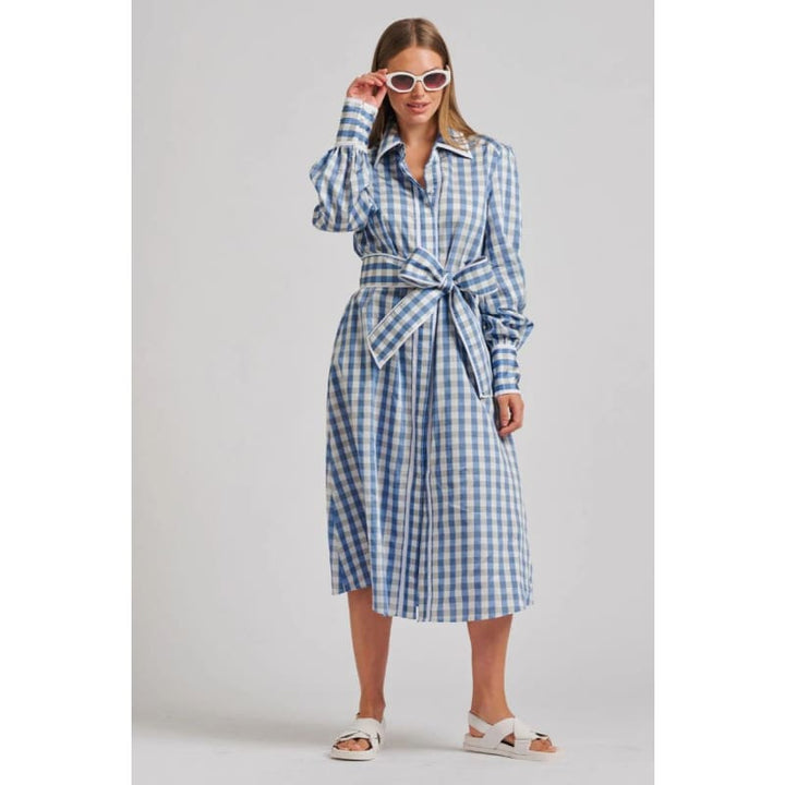 The Octavia Longline Shirtdress | Pale Blue Gingham - Dress