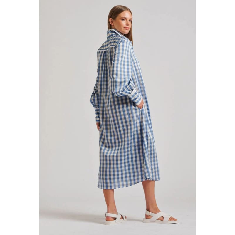 The Octavia Longline Shirtdress | Pale Blue Gingham - Dress