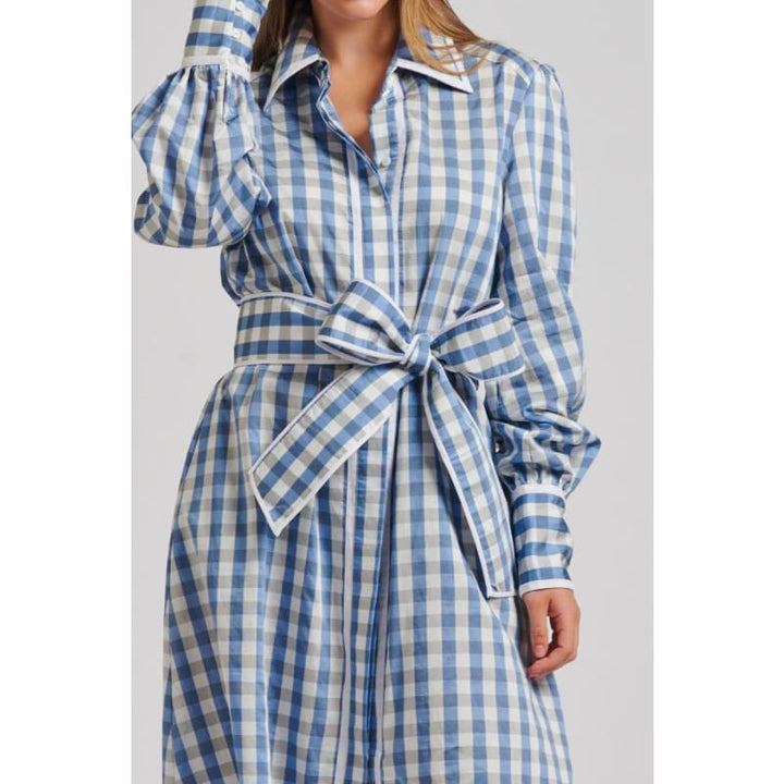 The Octavia Longline Shirtdress | Pale Blue Gingham - Dress