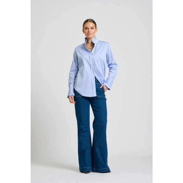 The Olivia Classic Cut Shirt Flannel Frill | Blue Oxford - Tops