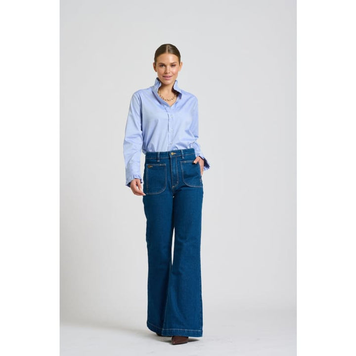 The Olivia Classic Cut Shirt Flannel Frill | Blue Oxford - Tops