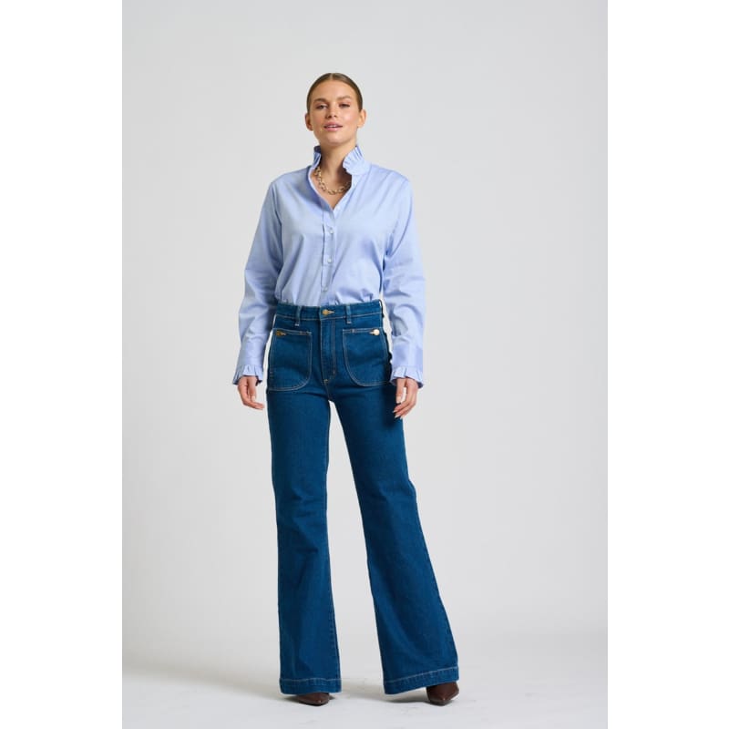 The Olivia Classic Cut Shirt Flannel Frill | Blue Oxford - Tops