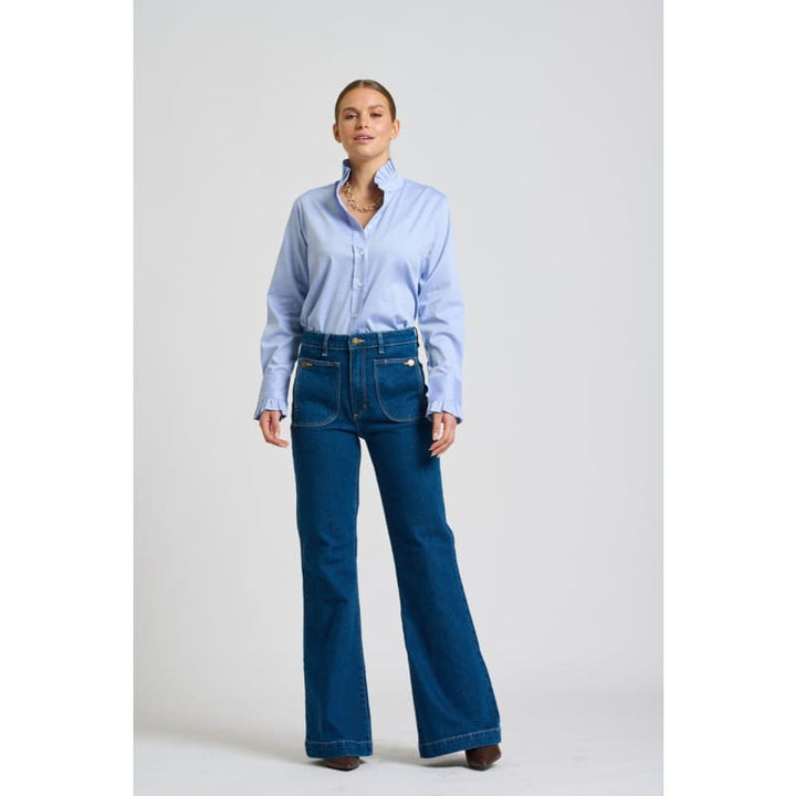The Olivia Classic Cut Shirt Flannel Frill | Blue Oxford - Tops