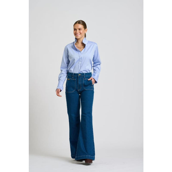 The Olivia Classic Cut Shirt Flannel Frill | Blue Oxford - Tops