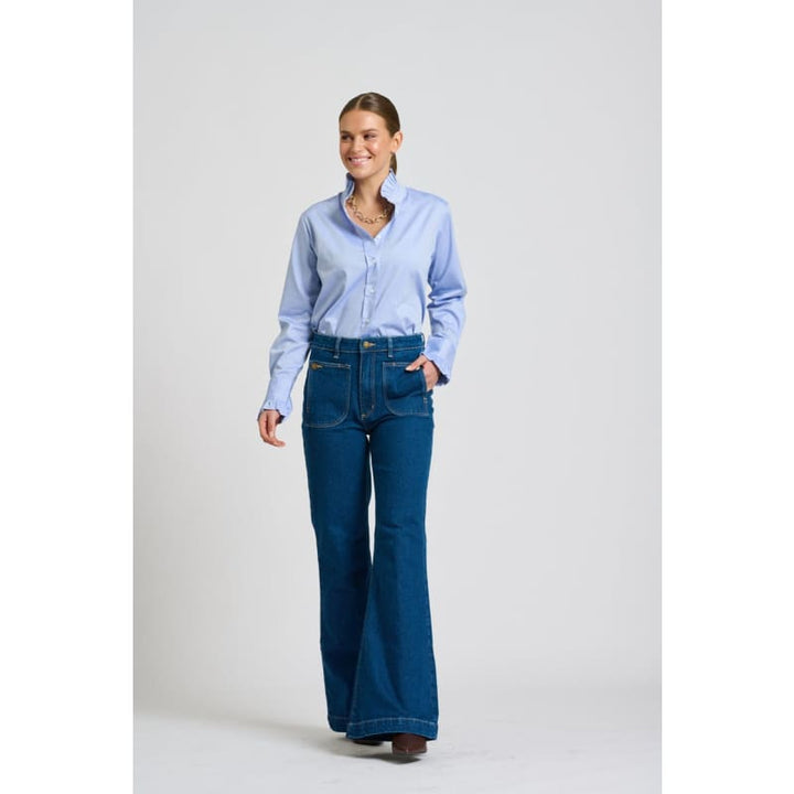 The Olivia Classic Cut Shirt Flannel Frill | Blue Oxford - Tops