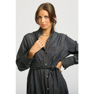 The Olivia Shirtdress Frill Collar Charcoal Denim - Dress