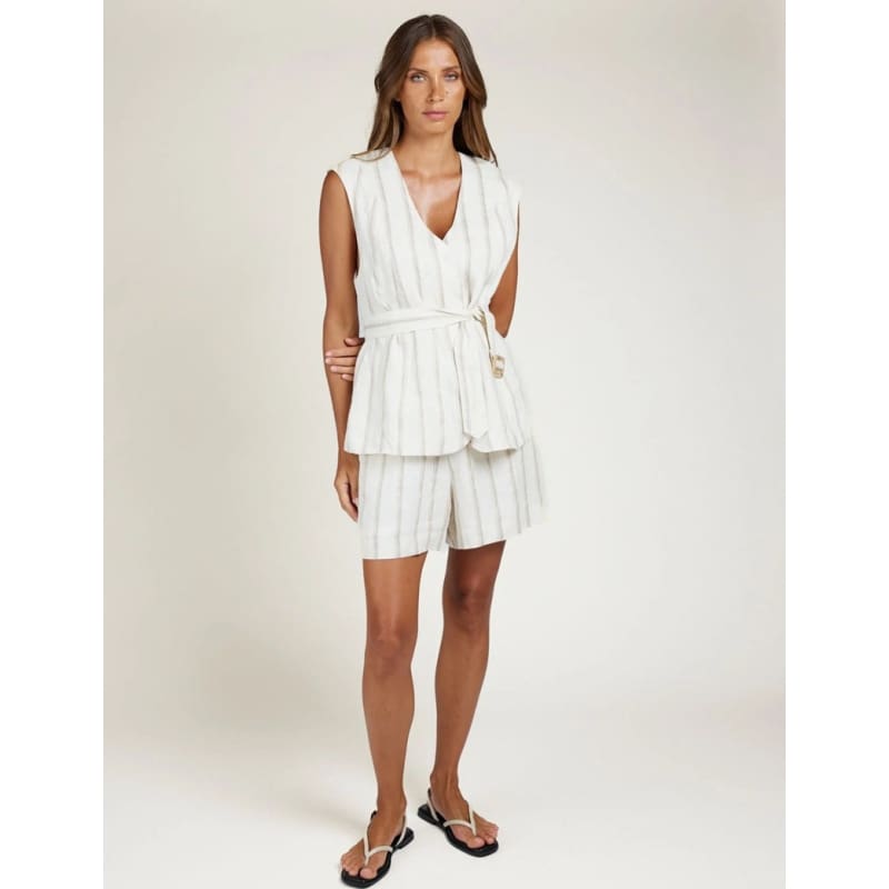 The Palazzo Short | Taupe Stripe - Bottoms