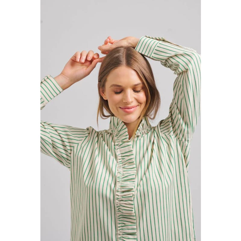 The Piper Classic Cotton Shirt | Emerald Stripe - Tops