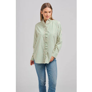 The Piper Classic Cotton Shirt | Emerald Stripe - Tops