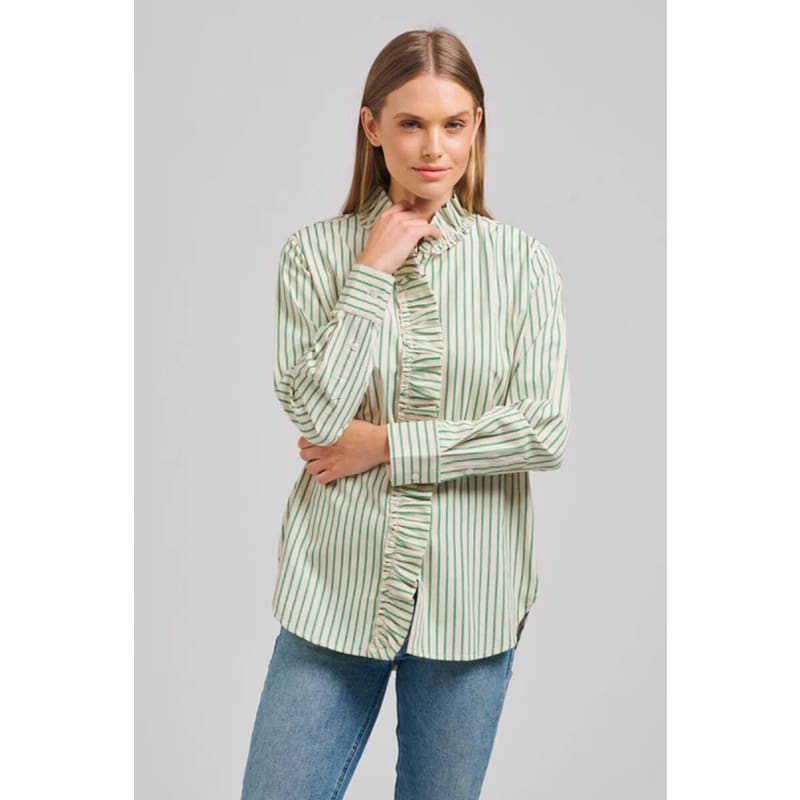 The Piper Classic Cotton Shirt | Emerald Stripe - Tops