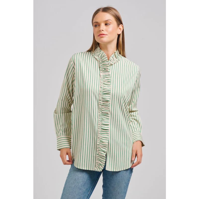The Piper Classic Cotton Shirt | Emerald Stripe - Tops