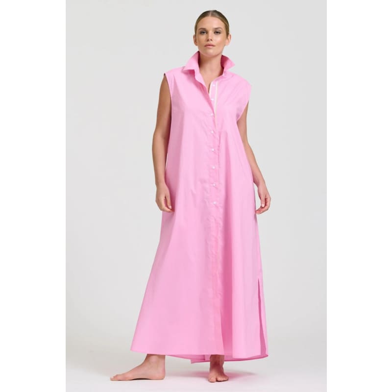 The Sabine Sleeveless Longline Shirtdress | Pink - Dress