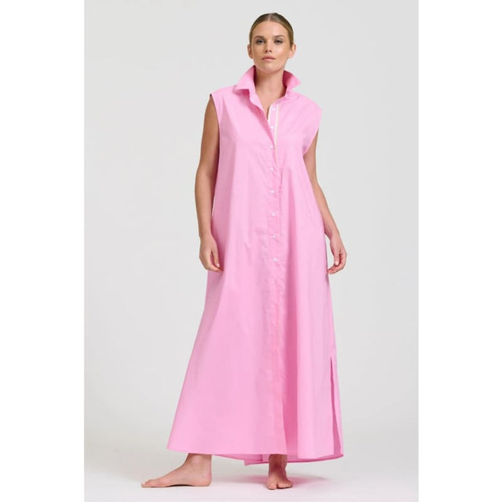 The Sabine Sleeveless Longline Shirtdress | Pink - Dress