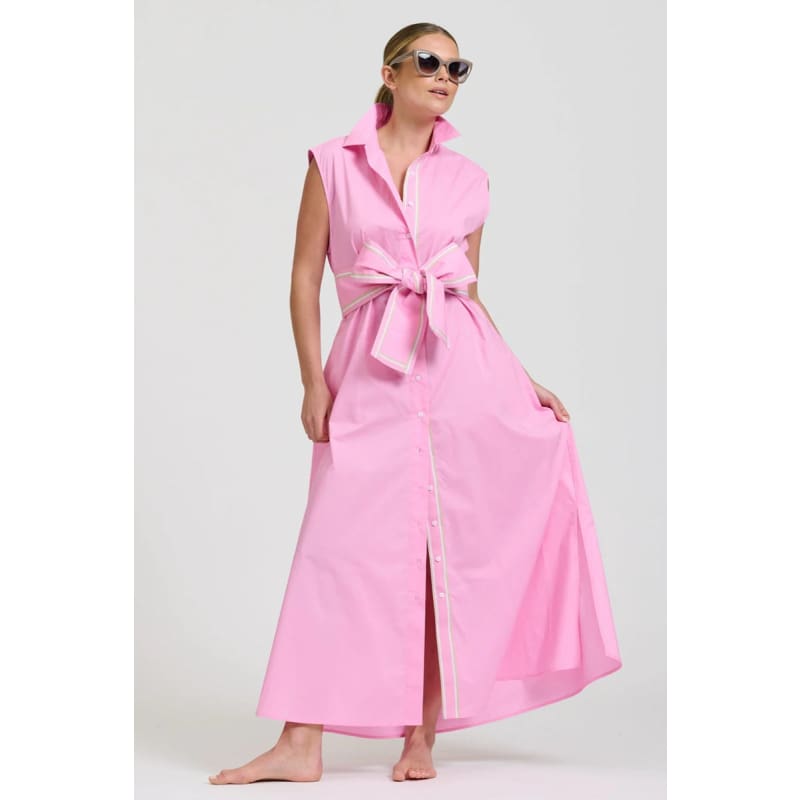The Sabine Sleeveless Longline Shirtdress | Pink - Dress