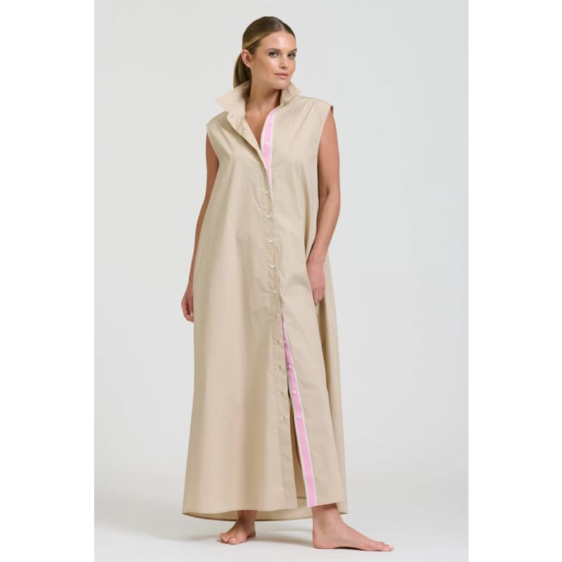 The Sabine Sleeveless Longline Shirtdress | Sand - Dress