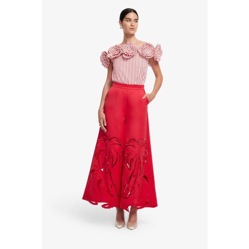 Theodora Palm Pants | Scarlet - Bottoms