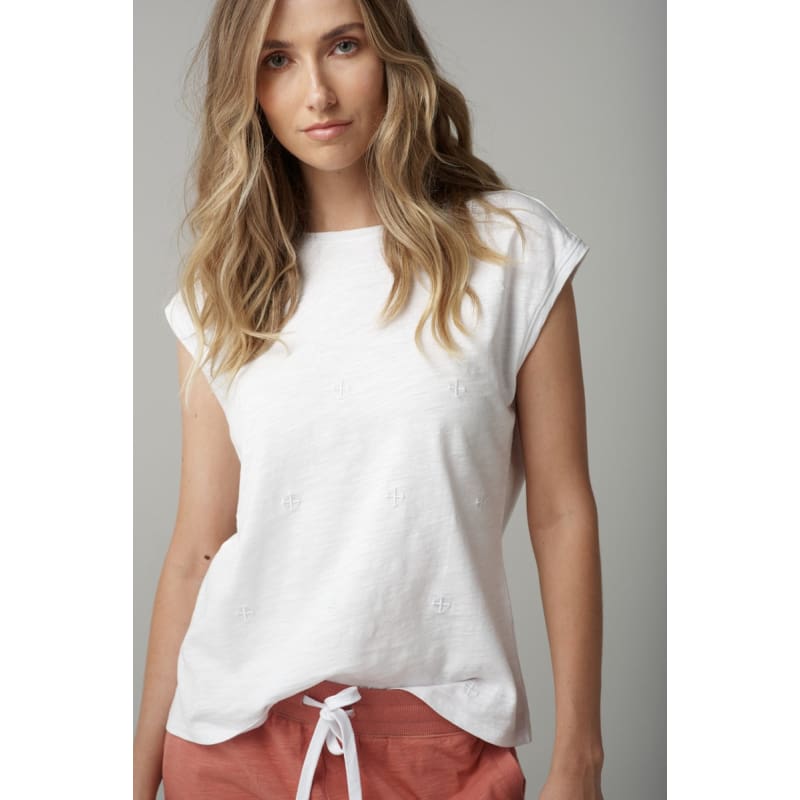Tonal Cross Embroidered Tee | White C1382 240 Tops